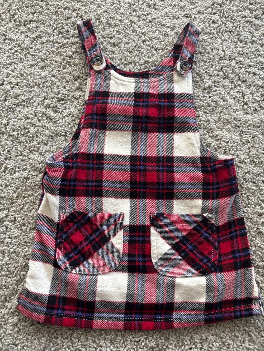 Joe Fresh Red & Cream Plaid Pinafore Overalls